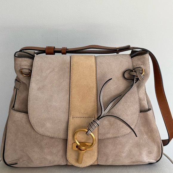 Chloe Lexa Crossbody Medium Bag Beige Suede - Picture 2 of 12